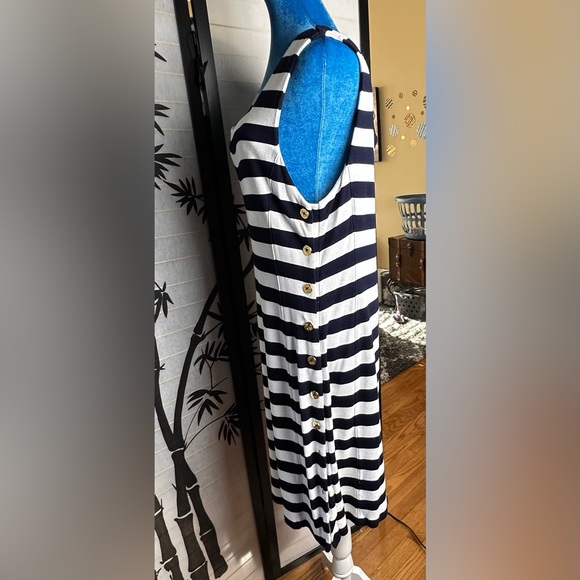 Ralph Lauren Navy White Nautical Stripes Sleeveless Dress with Gold Tone Buttons - Picture 2 of 9